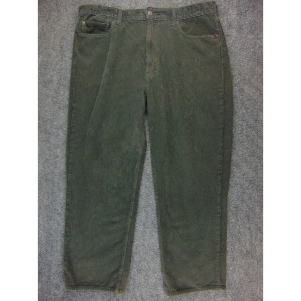 Levi Strauss 568 Pants Mens 38x30 Green Solid Corduroy Straight Leg Casual Retro